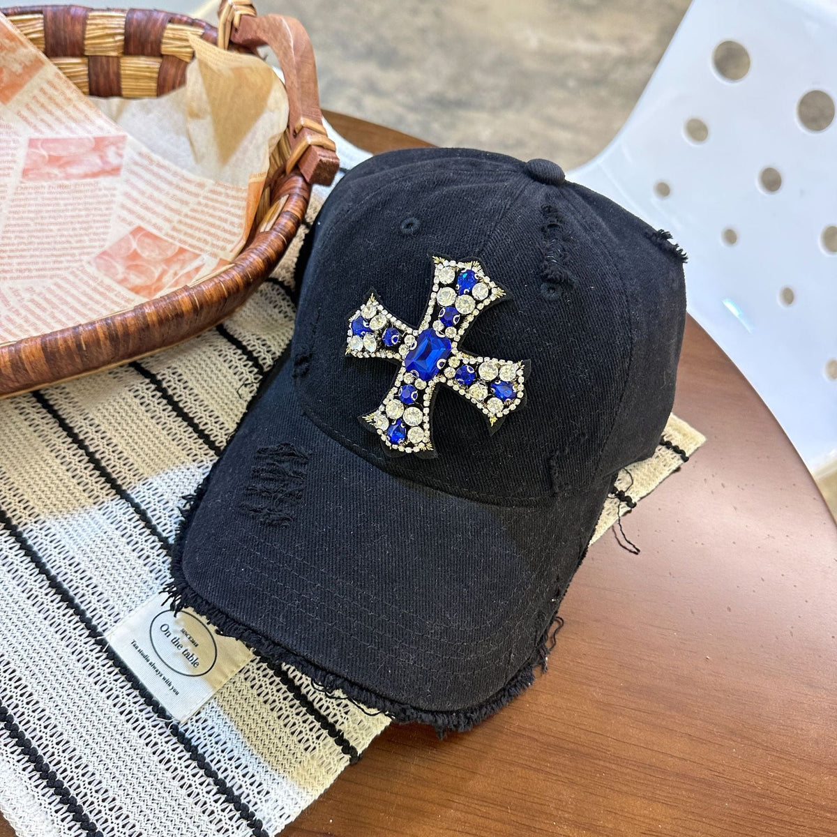 Rhinestone Cross Distressed Baseball Cap Streetwear Multi‑Style